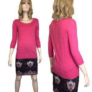 GAP Pullover Sweater Soft Cotton Rayon Blend Rose Fuchsia Bracelet Length Sleeve